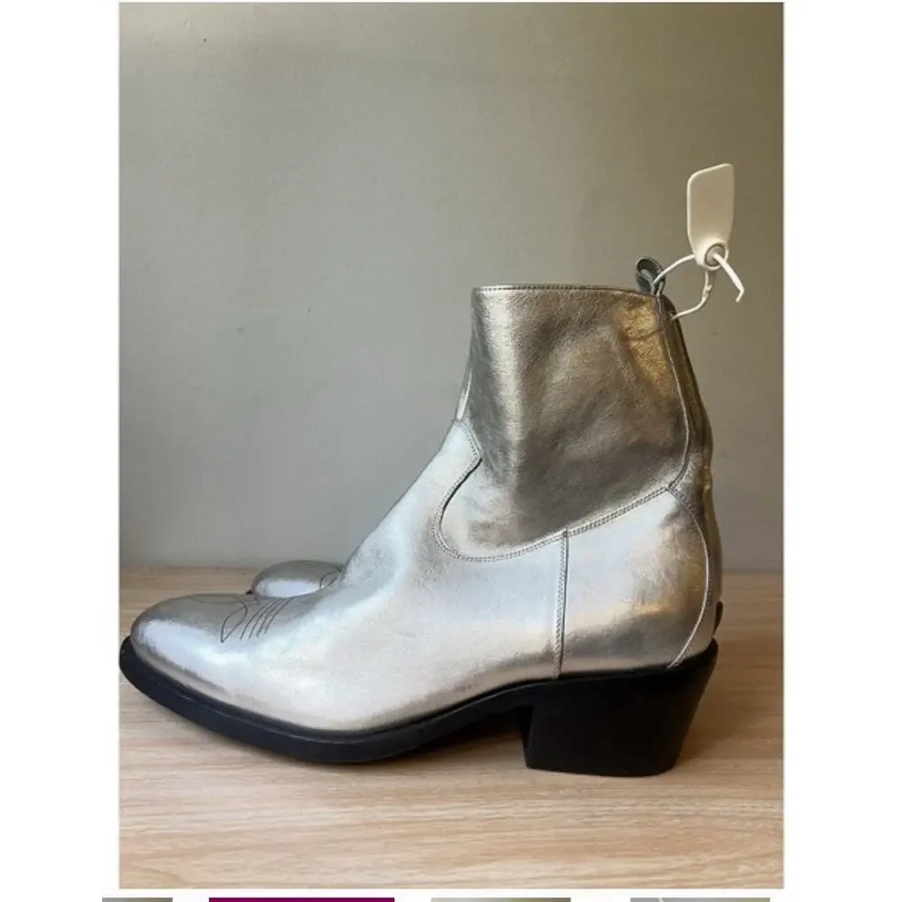 Men's Silver Metallic Ankle Boots - Stylish Zip Chelsea